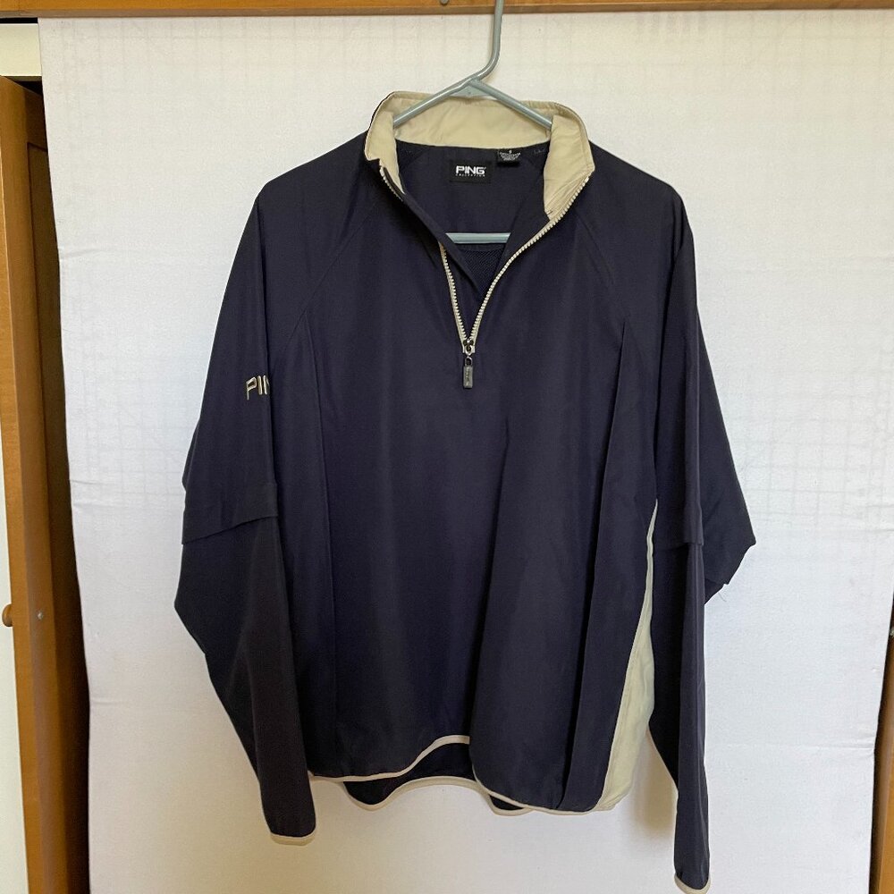 Ping Convertible 1/4 Zip Golf Jacket Navy with Khaki Trim Size S - Unisex